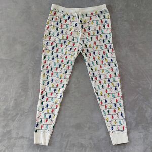 Hanna Anderson Women's Long John Bright Bulbs Pajama Joggers Size Large Holiday